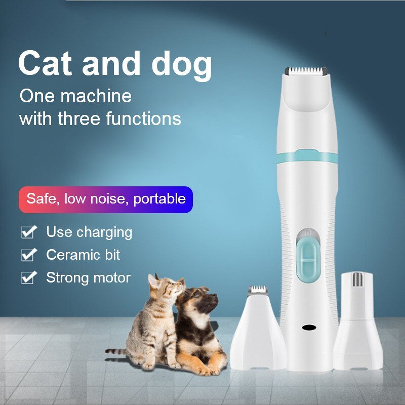 Multifunction 3 IN 1 Pet Grooming Machine Dog Cat Hair Trimmer Pets Clippers Nail Grinding & Foot Hair Trimmer USB Rechargeable
